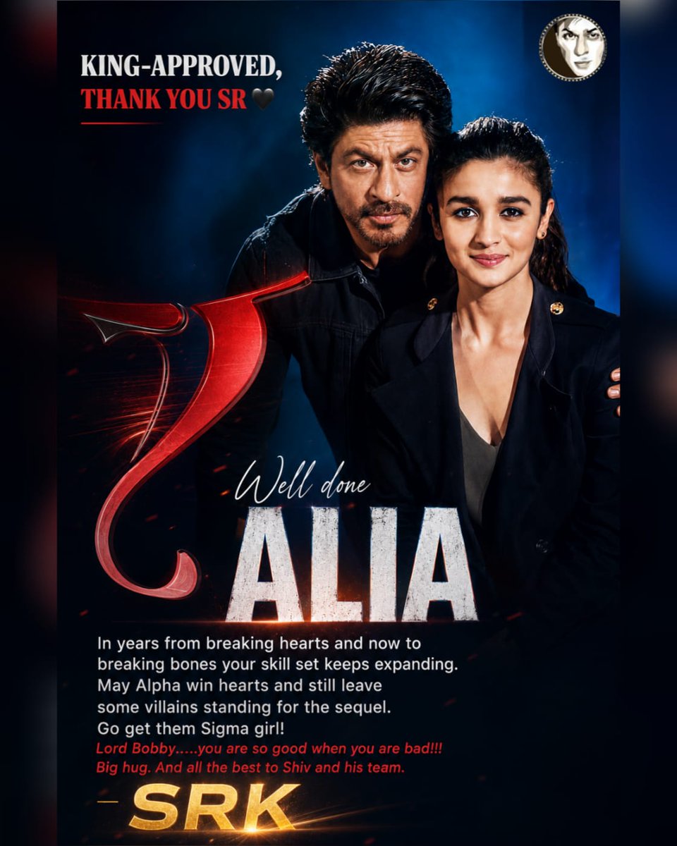 SRKUniverse's tweet photo. 'Well done', said Pathaan and Alpha owned the moment ✨🎬❤️

@iamsrk @aliaa08 @thedeol @yrf
@SharvariWagh14 #Alpha

 #ShahRukhKhan #SRK #KingKhan #AliaBhatt #BobbyDeol #SharvariWagh #YRF https://t.co/KB0sUTBvid