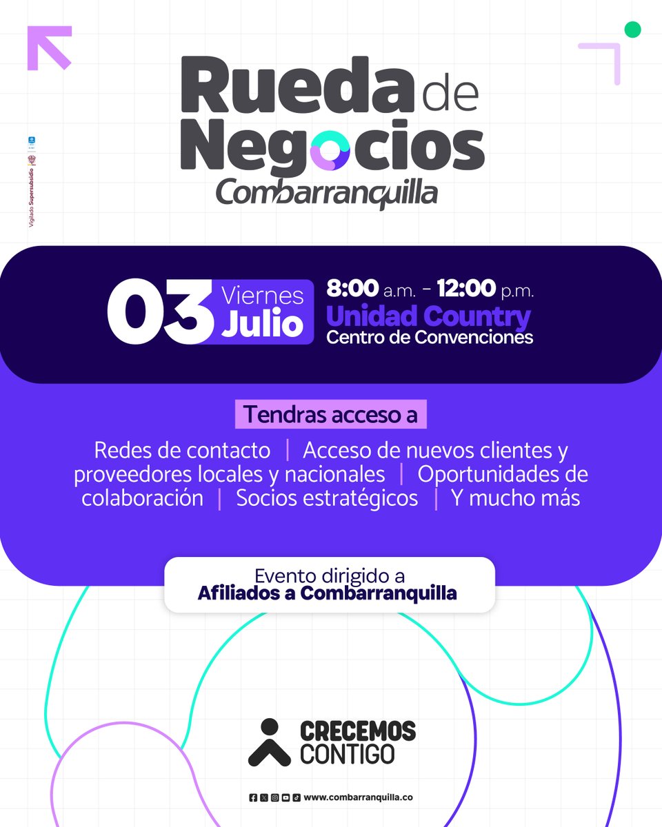 Combarranquilla's tweet photo. 🚀 Nuevas conexiones, nuevas oportunidades.

Participa en la Rueda de Negocios Combarranquilla y amplía tu red de clientes, proveedores y aliados estratégicos.

📅 3 de julio | 📍 Unidad Country
🔗 Inscríbete: https://t.co/ihFjzMCPyi

#NetworkingEmpresarial #RuedaDeNegocios #Combarranquilla #Empresarios
