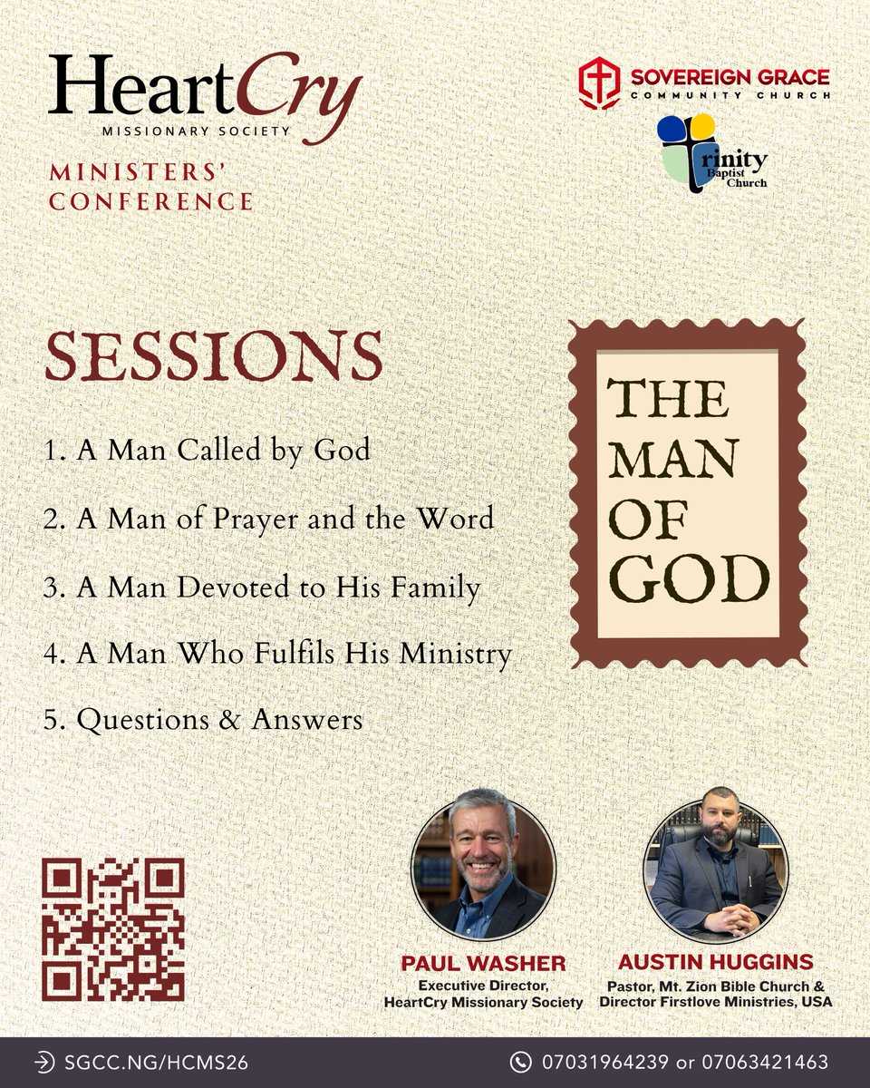 SGCCAbuja's tweet photo. Pastors and those currently undergoing pastoral training or with a desire for pastoral ministry are invited to HeartCry Ministers' Conference in Abuja.

📍Invite someone &amp; register: https://t.co/CfXxG9YeF3.

#reformedbaptist #1689baptist #churchabuja #reformedtheology #sgccabuja https://t.co/TpmNlEJSSw