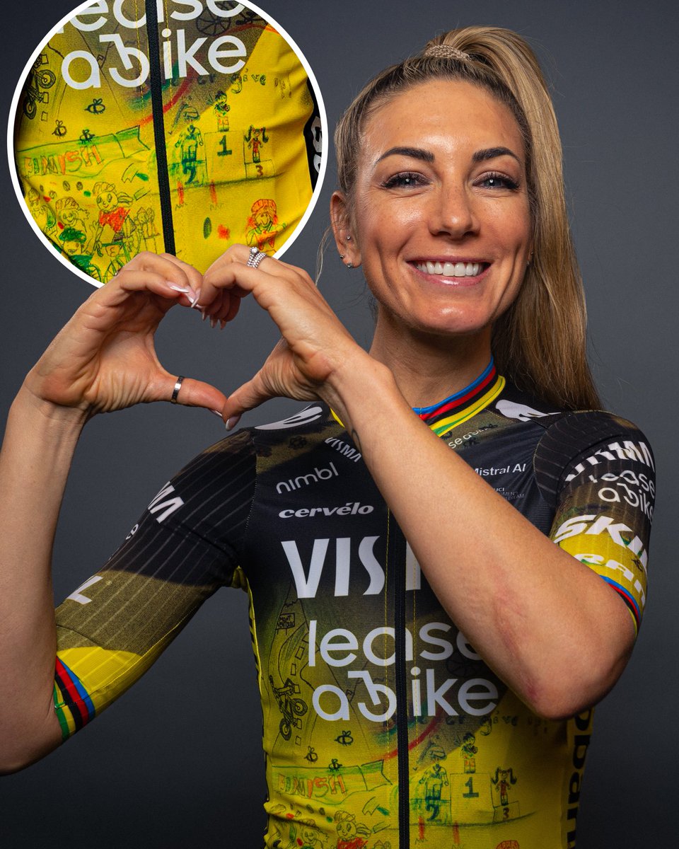 VelonCC's tweet photo. Drawn by kids, raced by champions 👧🏼😍

Team Visma | Lease a Bike Women launched a special kit for Le Tour de France Femmes featuring children’s drawings ❤️🎨

📸 @visma_lab_women https://t.co/Uefo1uGlO3
