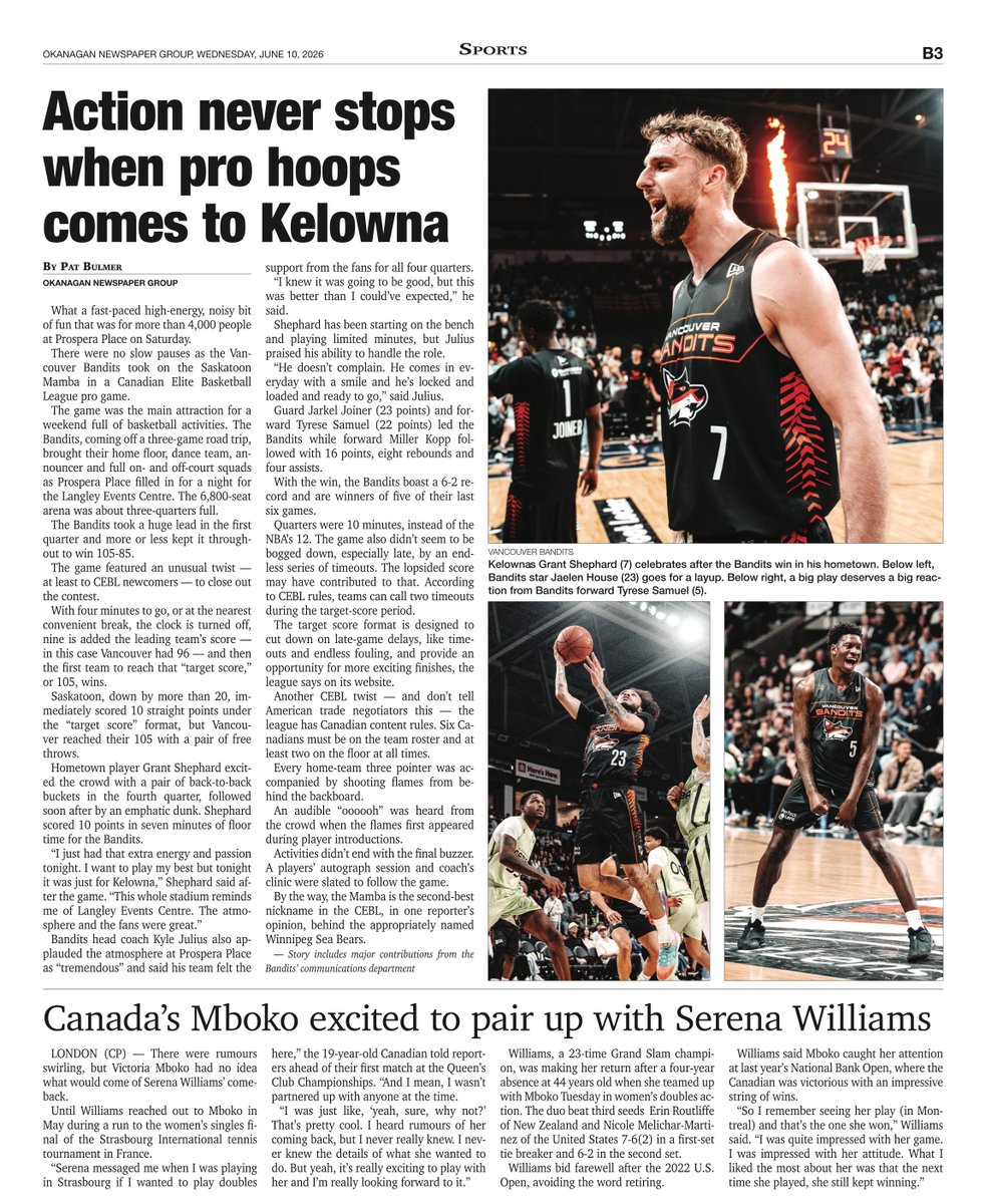 PatBulmer1's tweet photo. Wrap-up to the Vancouver Bandits' CEBL pro game played in Kelowna on the weekend. https://t.co/BLjDdSVUM5