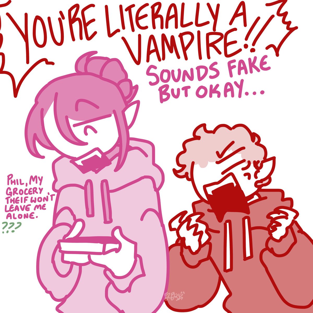 Bubvyalt's tweet photo. Another @sircantus doodle based on their “Vampires? Nahhh. Couldn’t be me” fic. 

Because my alt probably deserves SOMETHING posted to it

#technobladefanart #tommyinnitfanart #bedrockbros https://t.co/aQo2kJWPWr