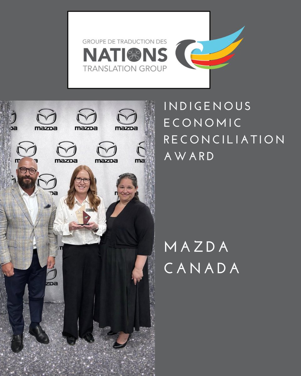 nations_inc's tweet photo. NATIONS Translation Group has presented the #Indigenous Economic #Reconciliation Award to Mazda Canada! The Award honours their meaningful commitment to diversity, inclusion, and advancing Indigenous economic reconciliation. Find out more: https://t.co/pirRDbQC6u https://t.co/4Dgu6Syxva