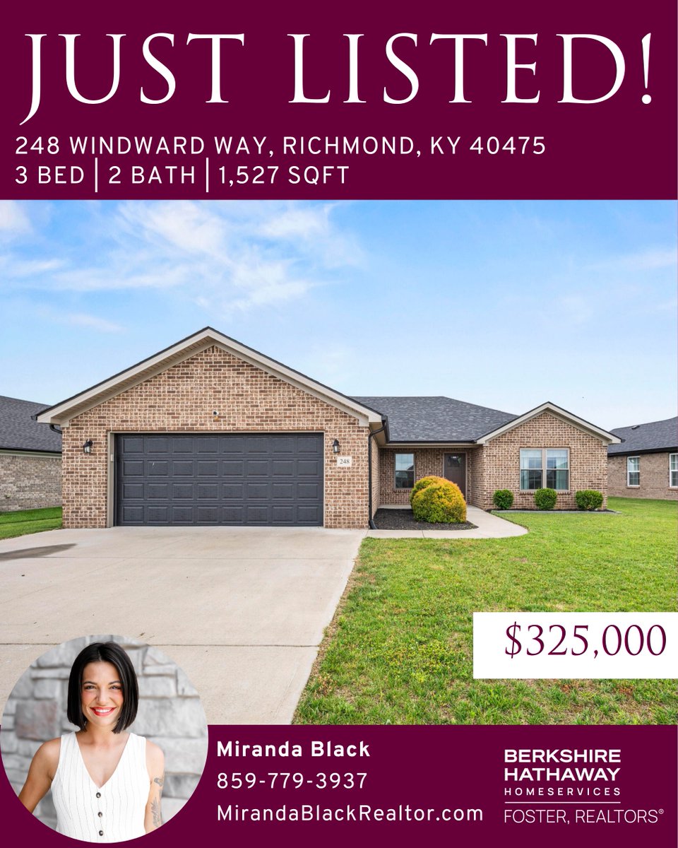 BHHSFosterKY's tweet photo. 🏡 MOVE-IN READY &amp; WAITING FOR YOU! 🏡

📍 248 Windward Way, Richmond, KY 40475
🔗 https://t.co/wqa7puxsp8

Schedule your showing with Miranda Black today 📲 859-779-3937

#RichmondKYRealEstate #MoveInReadyHome #HomeForSale #DreamHome #BHHSFosterRealtors https://t.co/neQE26zu9Y