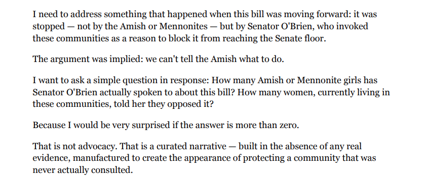 dillonswriting's tweet photo. Senate Judiciary just voted bill banning child marriage out of committee, after hearing from proponents. One of them accused the bill's stall on a senator who "implied" Amish had an issue with it. https://t.co/mwNwvjKKsc