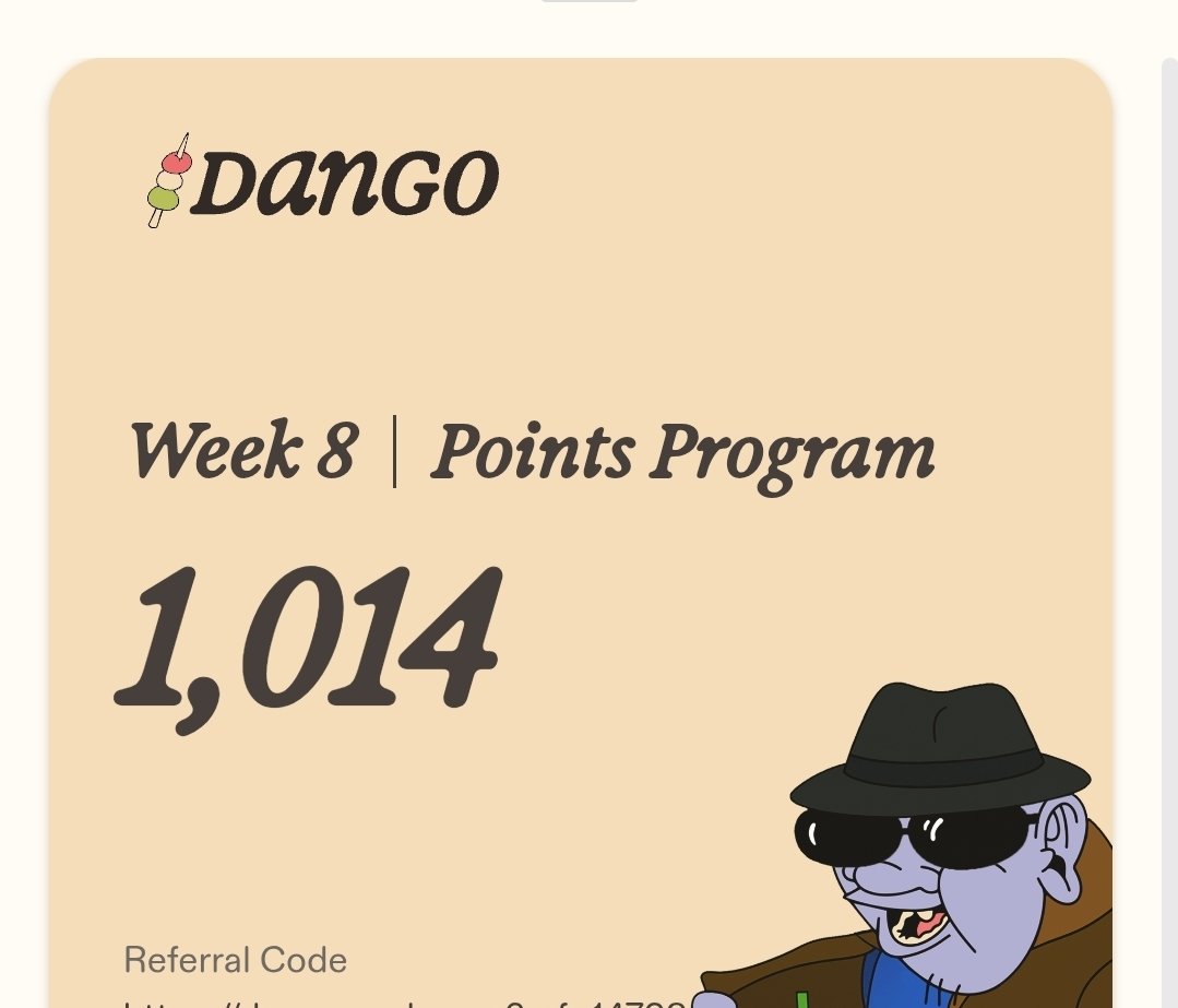 1,000 points this week on @dango 🍭 My cost was 20$ ️ $0.02/point so ...