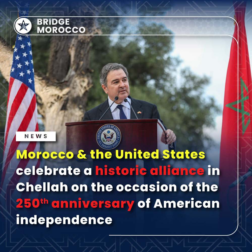 BridgeMorocco's tweet photo. 🇲🇦🇺🇸 Morocco &amp; the United States celebrated the 250th anniversary of American independence at Chellah in Rabat.

U.S. Ambassador Richard Duke Buchan III praised Morocco as a pillar of stability and one of America’s strongest regional allies.

#Morocco #USA #MoroccoUSRelations https://t.co/ItoJ2ni8Ql