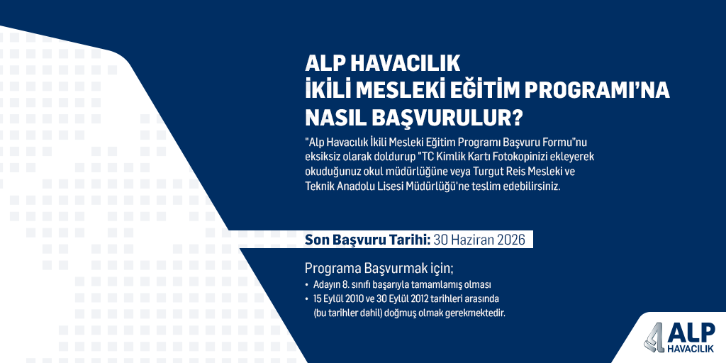 AlpKariyer's tweet photo. Alp Havacılık İkili Mesleki Eğitim Programı yeni dönemi başlıyor.

#AlpHavacılık #AlpHavacılıkKariyer #MeslekiEğitim https://t.co/tX42dVq3wv