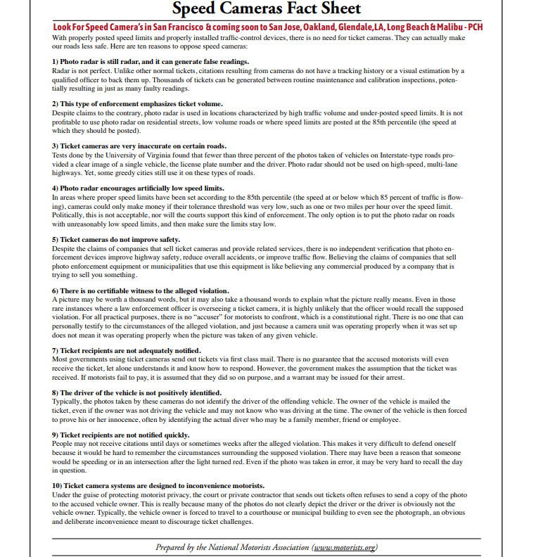 abate_ca's tweet photo. National Motorists Assocation Speed Cameras Fact Sheet

TO FOLLOW, JOIN &amp; SUPPORT, CLICK LINK IN THE BIO 👆 https://t.co/e5vtssXdZJ