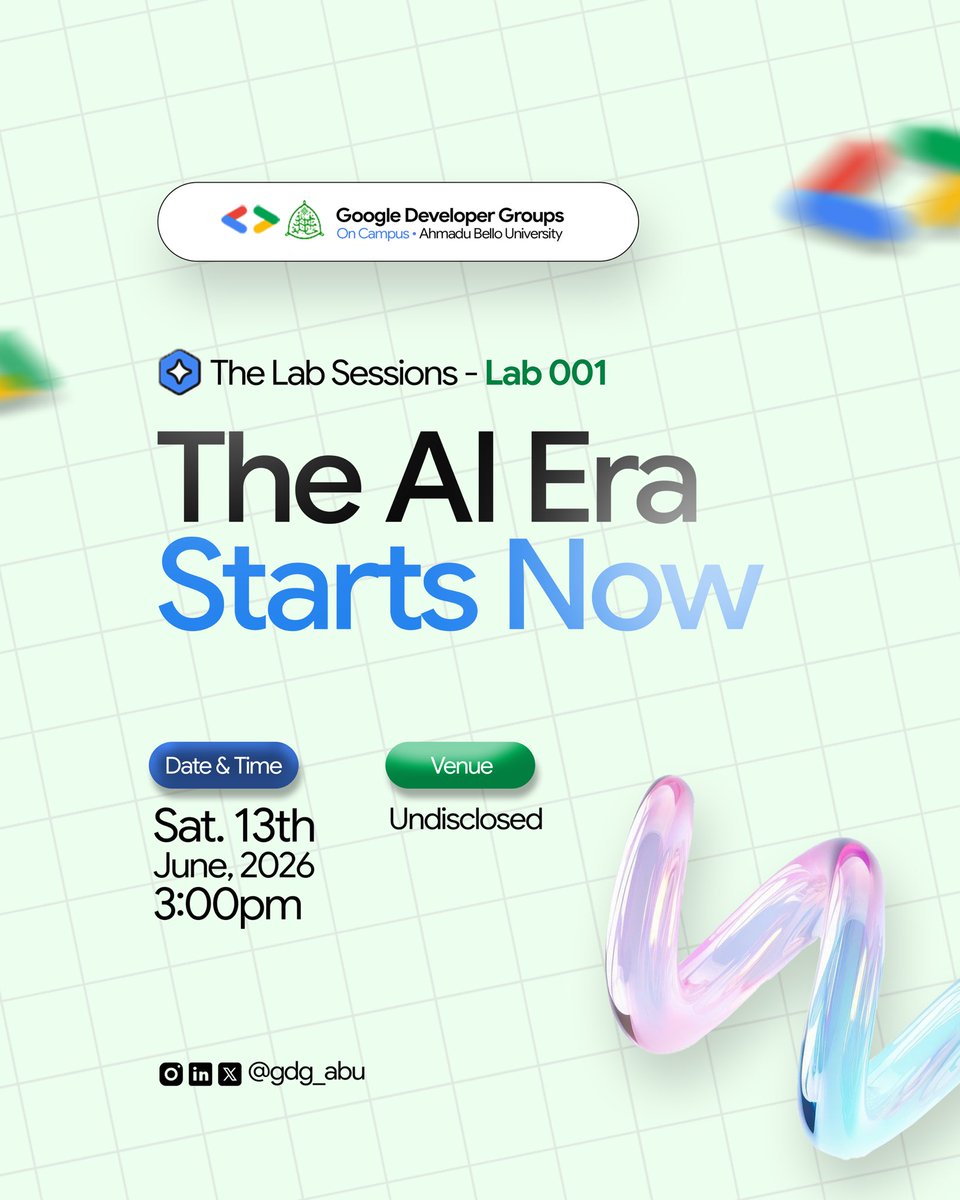 gdg_abu's tweet photo. AI won’t replace you, someone who knows how to use it better would. 

The future belongs to those willing to learn.
Join The Lab Sessions – Lab 001 as we step into the AI era together 

https://t.co/oy2B7gjuTC

#GDGABU #AI #GoogleDevelopers #Tech https://t.co/JNbcxF75Av