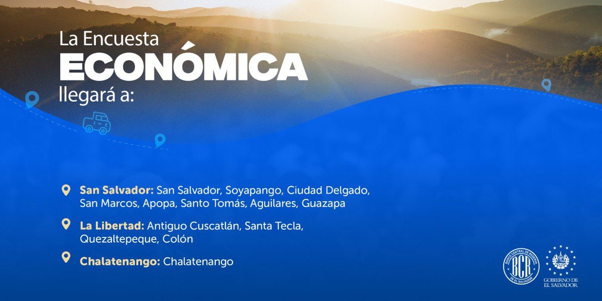 bcr_sv's tweet photo. 📢 Te compartimos la ruta de esta semana por parte de nuestros gestores de información para las encuestas de Precios, Económica, Turismo y Hogares de Propósitos Múltiples. https://t.co/dkORPPa18K