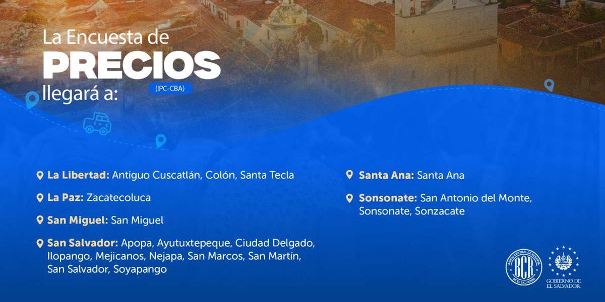 bcr_sv's tweet photo. 📢 Te compartimos la ruta de esta semana por parte de nuestros gestores de información para las encuestas de Precios, Económica, Turismo y Hogares de Propósitos Múltiples. https://t.co/dkORPPa18K