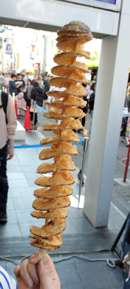 mikuru0929's tweet photo. 原宿で有名な“ Tornado potato”！ 今回のサイズは、一番短い「long :32cm」。それでも十分に長いんですけどね😅

ほかにもサイズを選ぶことができます✨

・longer:42cm
・longest:52cm

longestだと長すぎて、持っていられるのでしょうか？ そして、食べ切れるのでしょうか？

#トルネードポテト https://t.co/JJR7Isyr8I