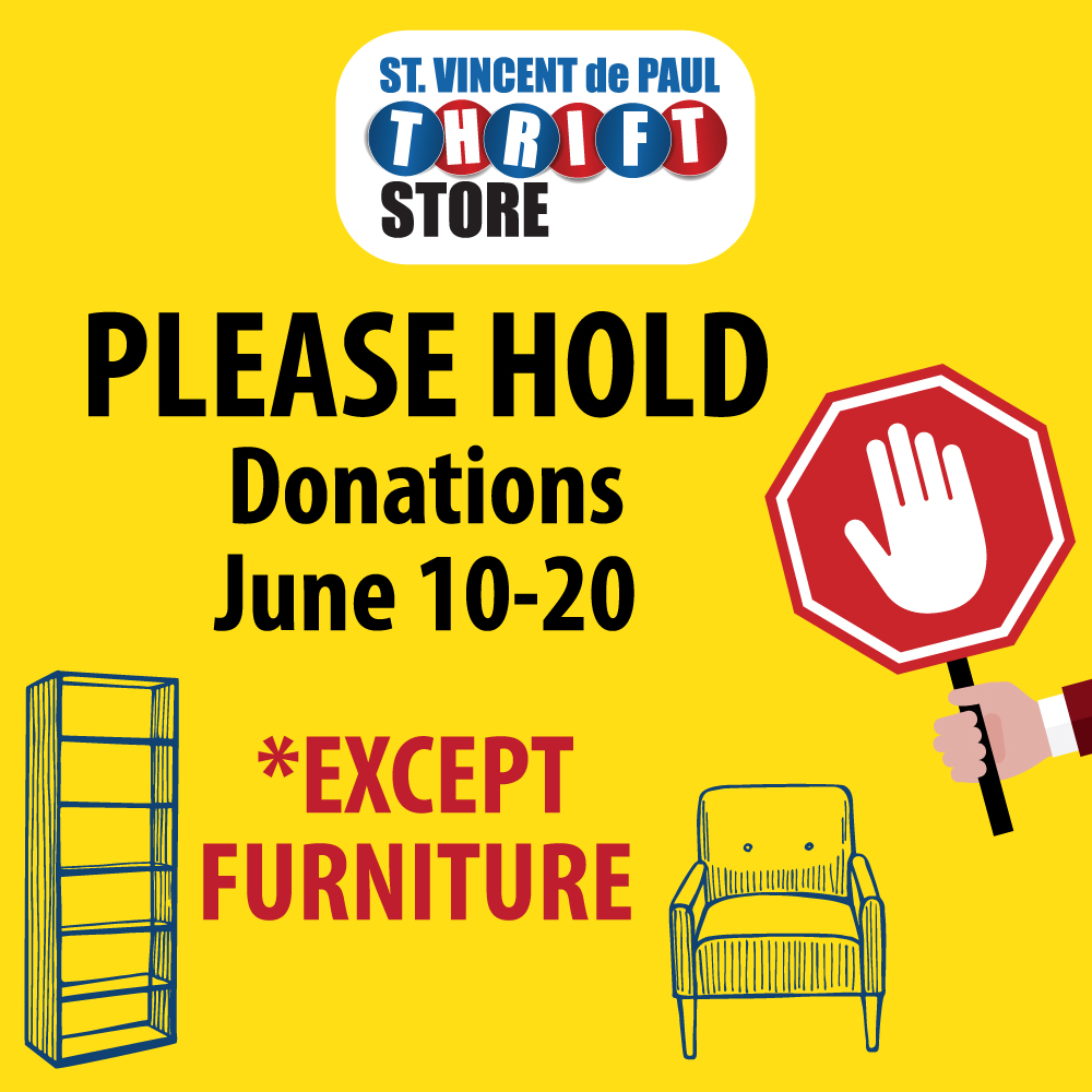 SVdPEVV's tweet photo. Our SVdP Thrift Store is still accepting furniture, but please hold all clothing and houseware donations at this time. Thank you! https://t.co/c8cnHXl7f8