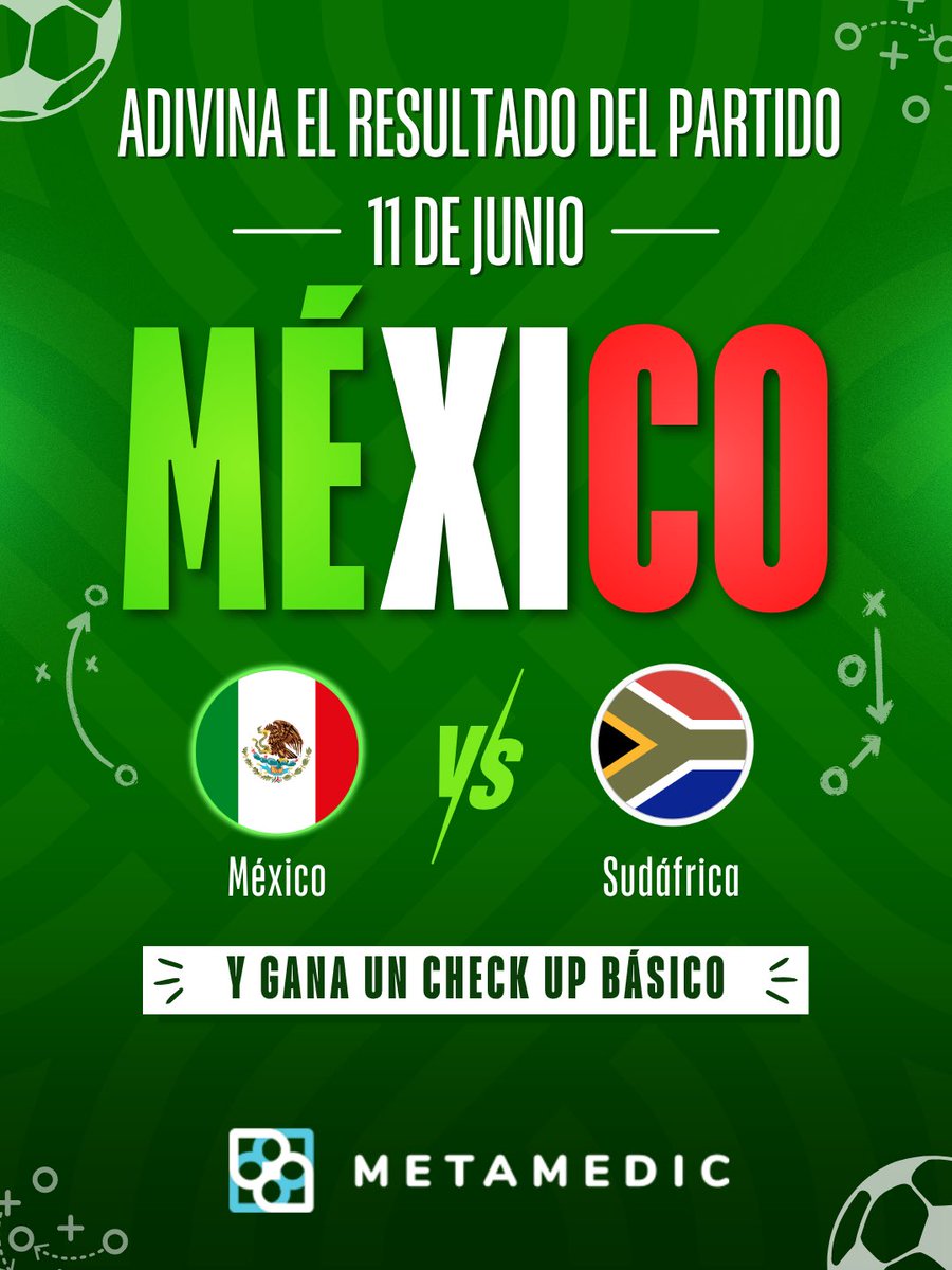 metamedicmex's tweet photo. ¡Que ruede el balón, que el mundo va a jugar!

Adivina el resultado del partido y gana un check up básico. 

Tienes hasta antes de que inicie el partido para dejar tu pronóstico. 

¡Vamos México! https://t.co/FuPxL3Khft