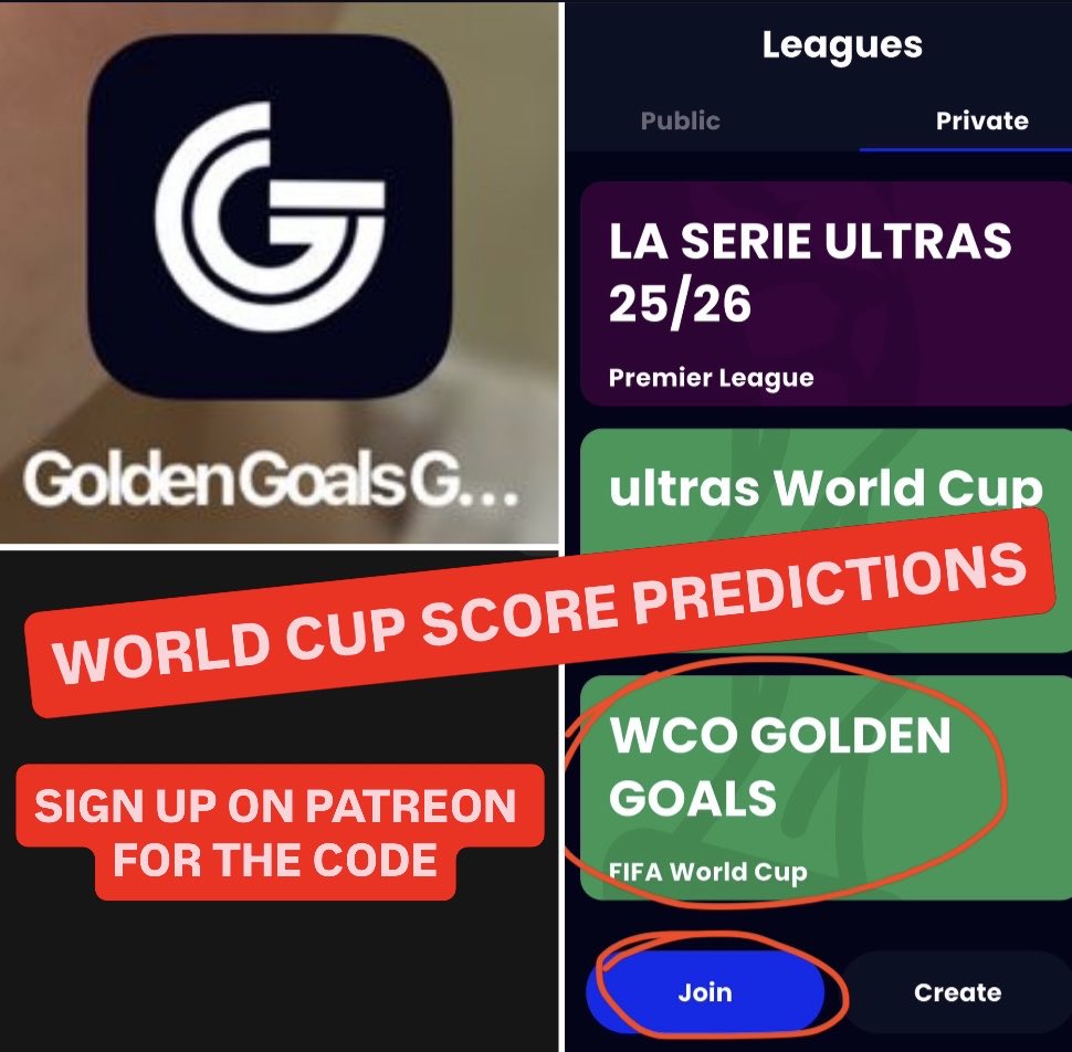 alrightfans's tweet photo. BET NOW BET NOW BET NOW BET NOW zzzzzzzzzzzzzzzzzzz 👎🏻

or: @GoldenGoalsGame World Cup 🏆 
winner of either league gets £200

codes on either/both Patreons either my one or @TheWorldCup_Of one

(7 days free available on both) 👇🏻 https://t.co/IvREzIr6AS