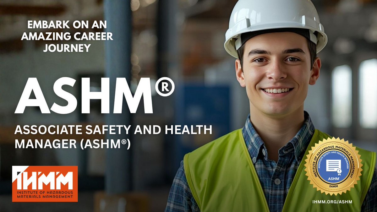 TheIHMM's tweet photo. The Associate Safety and Health Manager (ASHM®) is a fast-track pathway to earning the accredited Certified Safety and Health Manager (CSHM®).
https://t.co/kyGbs95DwZ
#EHS #SafetyProfessionals #CareerAdvancement #ProfessionalCredentials #CertificationsMatter #CSHM #IHMM https://t.co/28egV1vR6Z
