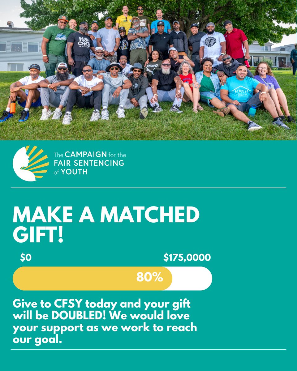 theCFSY's tweet photo. Thank you to everyone who has supported our spring fundraiser! Because of your generosity, we’re 80% of the way to our goal of raising $175,000 by June 30. Now, thanks to two generous donors, every gift—whether $2, $5, $25, or $2,500 —will be DOUBLED! https://t.co/fDC6ZMpZzX