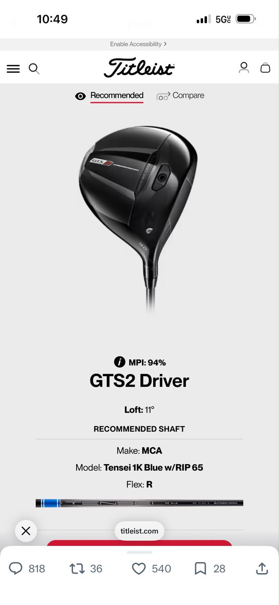 maize322's tweet photo. @Mike_kim714 @Titleist GTS2 Driver https://t.co/X8TRZKbqmk