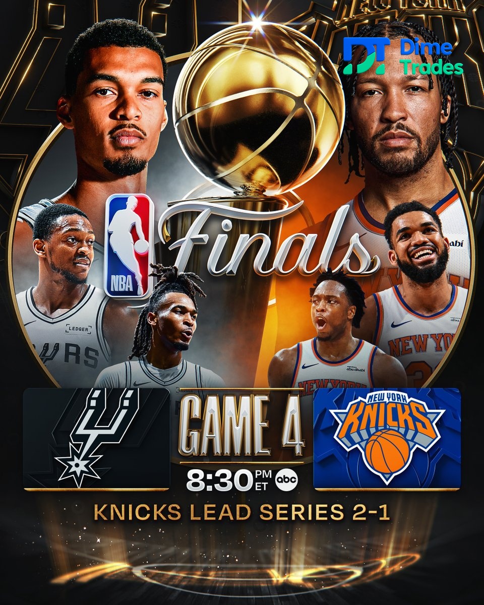 Dimetrades_'s tweet photo. Spurs stunned MSG with 3 straight road wins! 🔥 Will Wemby &amp; Castle do it again or can the Knicks defend home court? Game 4 at 8:30 ET! 🏀 #Dimetrades #NBAFinals #Spurs #Knicks https://t.co/aF3mKUcE4Z