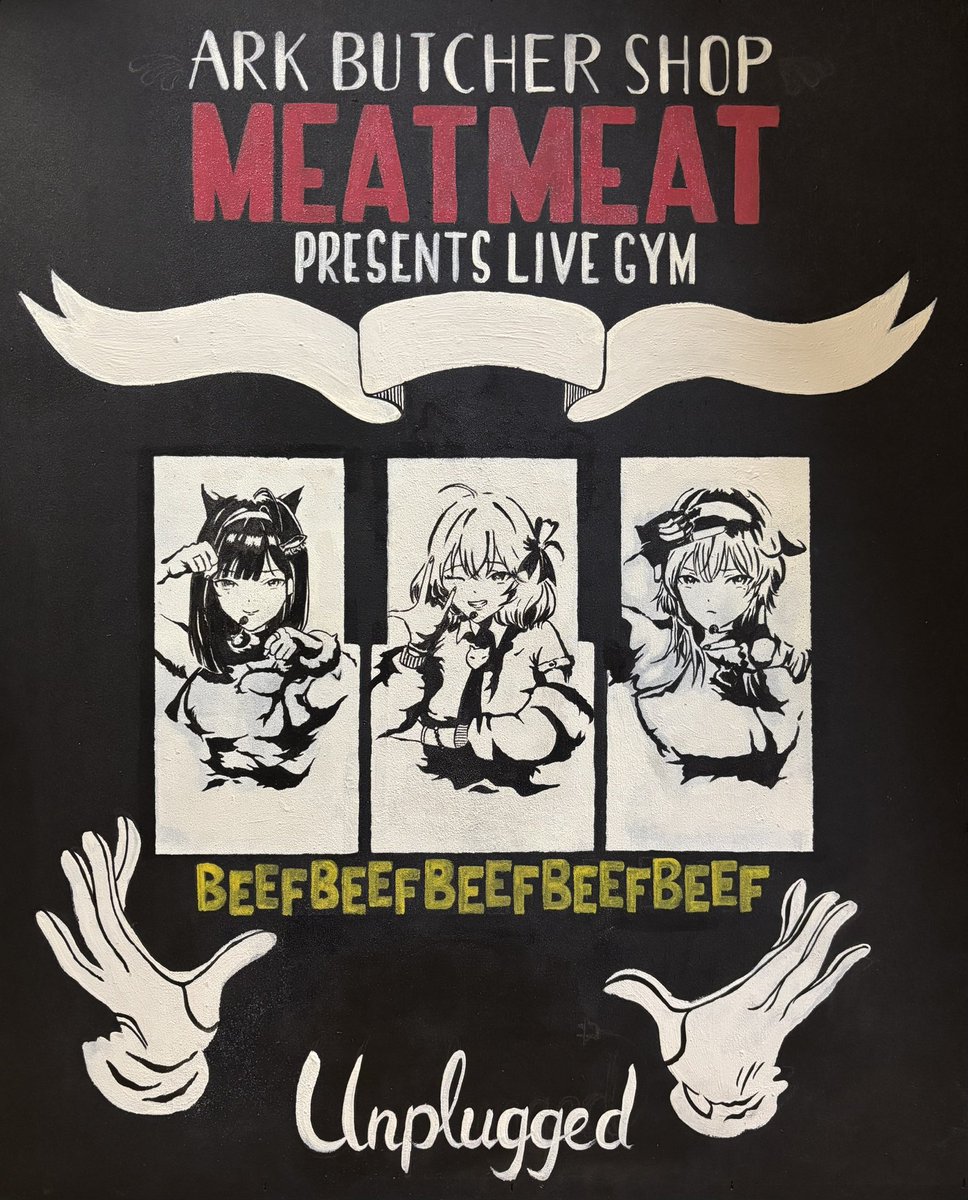 Eleonorcircus's tweet photo. ARK BUTBHER SHOP
MEAT MEAT presents LIVE GYM
"RELEASE THE STARS" unplugged

ミートミート凱旋ライブ、アンプラグドの看板を作ろうとしましたがどうにもこうにも間に合いませんでした。

#NIKKE #NIKKEfanart #チョークアート https://t.co/UMtNMzv6C4