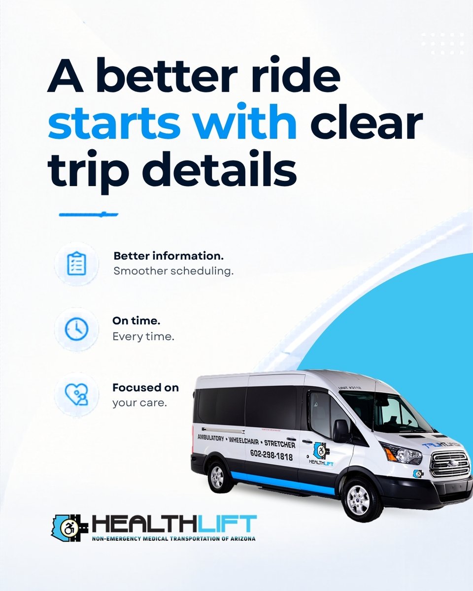 HealthLiftAZ's tweet photo. When requesting a quote, share pickup, destination, stairs, mobility equipment, rider details, and any special instructions HealthLift should know.

Request a free transportation quote: https://t.co/VumrzEB0rE  

#NEMT #AccessibleTransportation #PhoenixAZ #TucsonAZ https://t.co/nvomQFq3sJ
