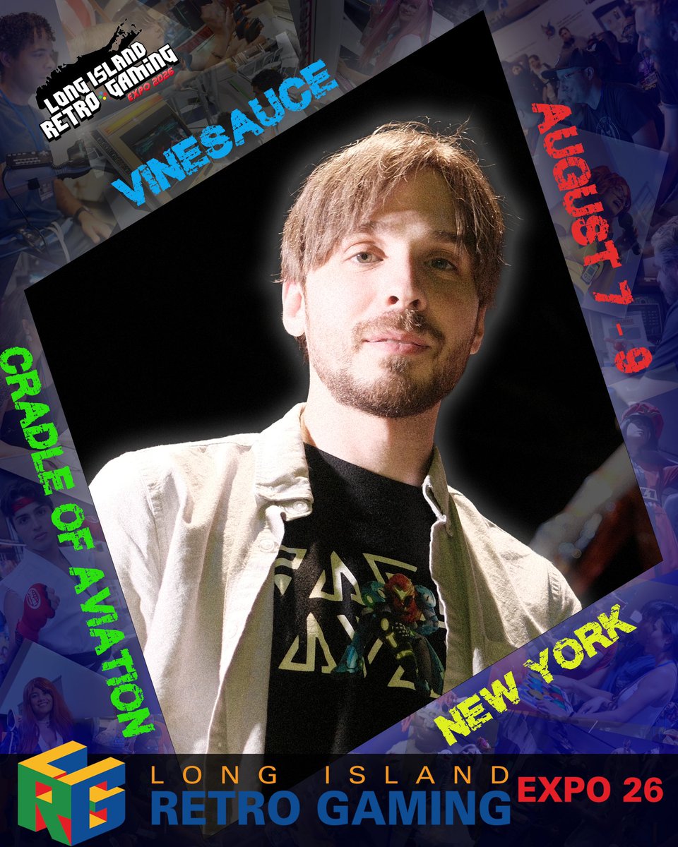 Liretro's tweet photo. Creator. Originator. Artist. Legend.

See @VinnyVinesauce return to his home turf at LI Retro this August. https://t.co/LZus1g9kBE https://t.co/YsBcwIEnHV