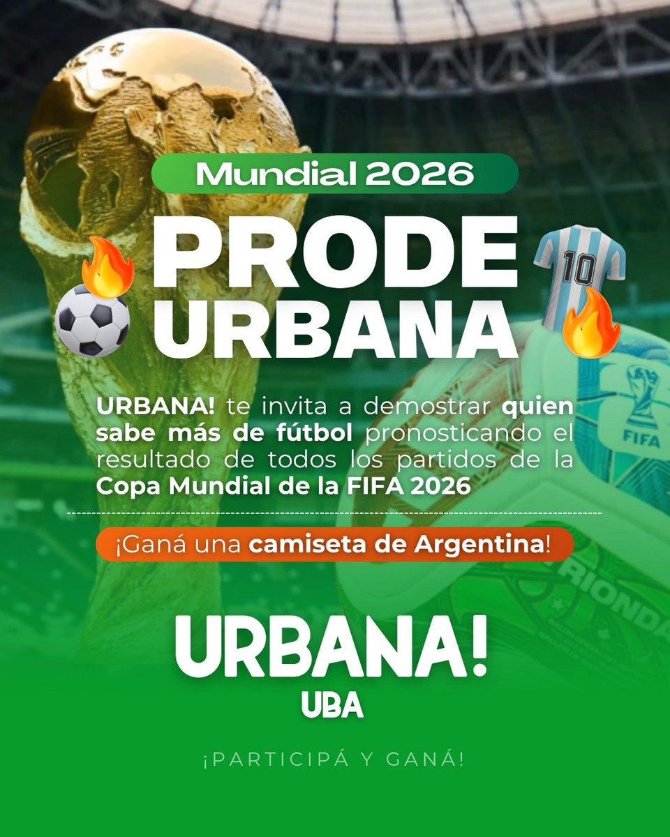urbanasociales's tweet photo. 🔥⚽ Demostrá cuánto sabés de futbol jugando al Prode URBANA y pronosticá el resultado de todos los partidos de la Copa del Mundo.

Podés ganar:
🎽 Camiseta Argentina Fan Edition
🍺 Set fernetero de Argentina 

¿CÓMO PARTICIPAR? 👇 https://t.co/vkVOq18jiI