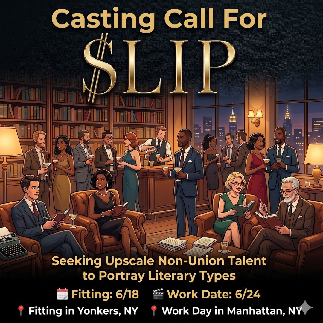 waldroncasting's tweet photo. Waldron Casting is seeking upscale Non-Union talent to portray sophisticated literary types. Think NYC Soho House vibes—creative, cultured.
✅ Follow the submission instructions on ALL SLIDES 👀 Read everything carefully ⚠️ Incomplete submissions will NOT be considered https://t.co/MxCGqiotWZ
