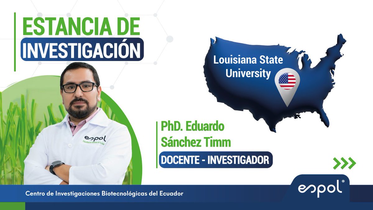 cibe_espol's tweet photo. 🌎🔬 La ciencia avanza cuando el conocimiento cruza fronteras!

El Ph.D. Eduardo Sánchez Timm, investigador del CIBE-ESPOL, realizó una estancia en Louisiana State University, fortaleciendo la cooperación con @espol en biotecnología agrícola y tolerancia del arroz al estrés hídrico y salino.
