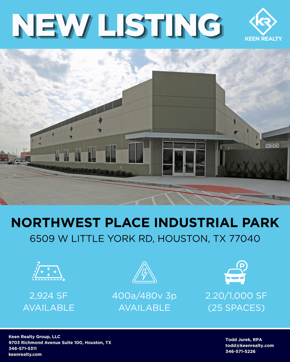 KeenRealtyGroup's tweet photo. Now available for lease at 6509 W. Little York Rd, Houston, TX 77040 — a well-maintained industrial/flex space in Houston's Northwest Corridor offering 2,924 SF of office and warehouse space.

For more information, please contact us! https://t.co/wE0WYvq9Zn