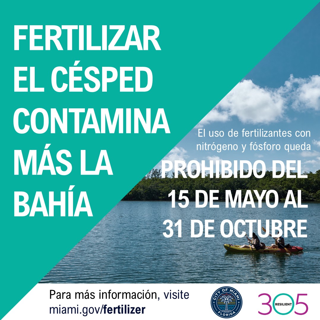 CityofMiami's tweet photo. Did you know that fertilizers contain nutrients that can be harmful to aquatic and marine systems such as lakes, canals, the #MiamiRiver and #BiscayneBay? Excess nutrients from our urban watershed including fertilizers impact the health of #BiscayneBay! Nutrient pollution has contributed to seagrass die-offs and algal blooms in the Bay. Learn more at https://t.co/aqf8U5CM6c #StartTodayToSaveTheBay