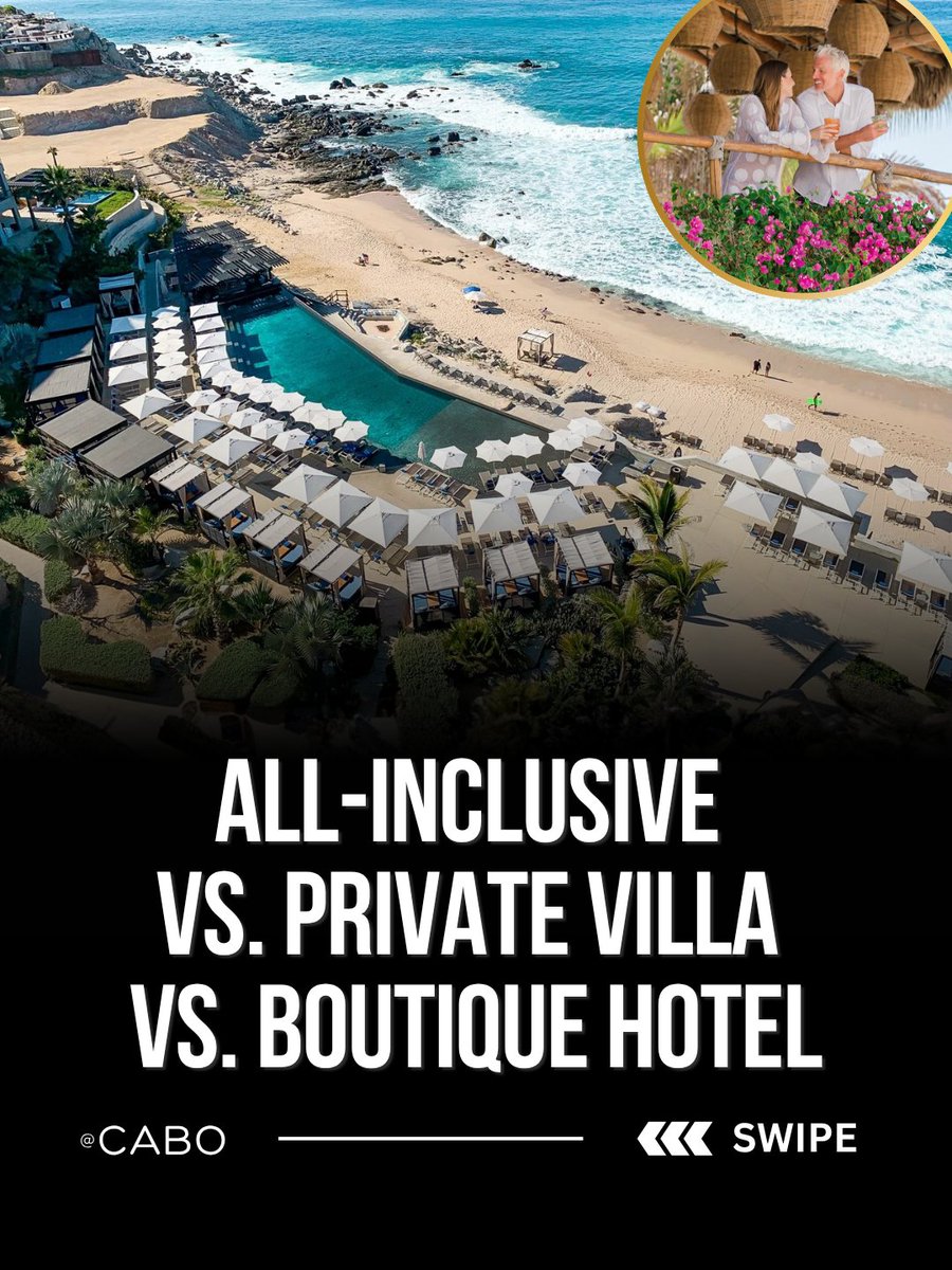 caboIG's tweet photo. Still deciding where to stay in Cabo?

All-inclusive resorts are great when you want everything handled, private villas are best for groups who want space and freedom, and boutique hotels are perfect when you want something smaller and more personal. 

The right choice really https://t.co/KGM5tBuSCS