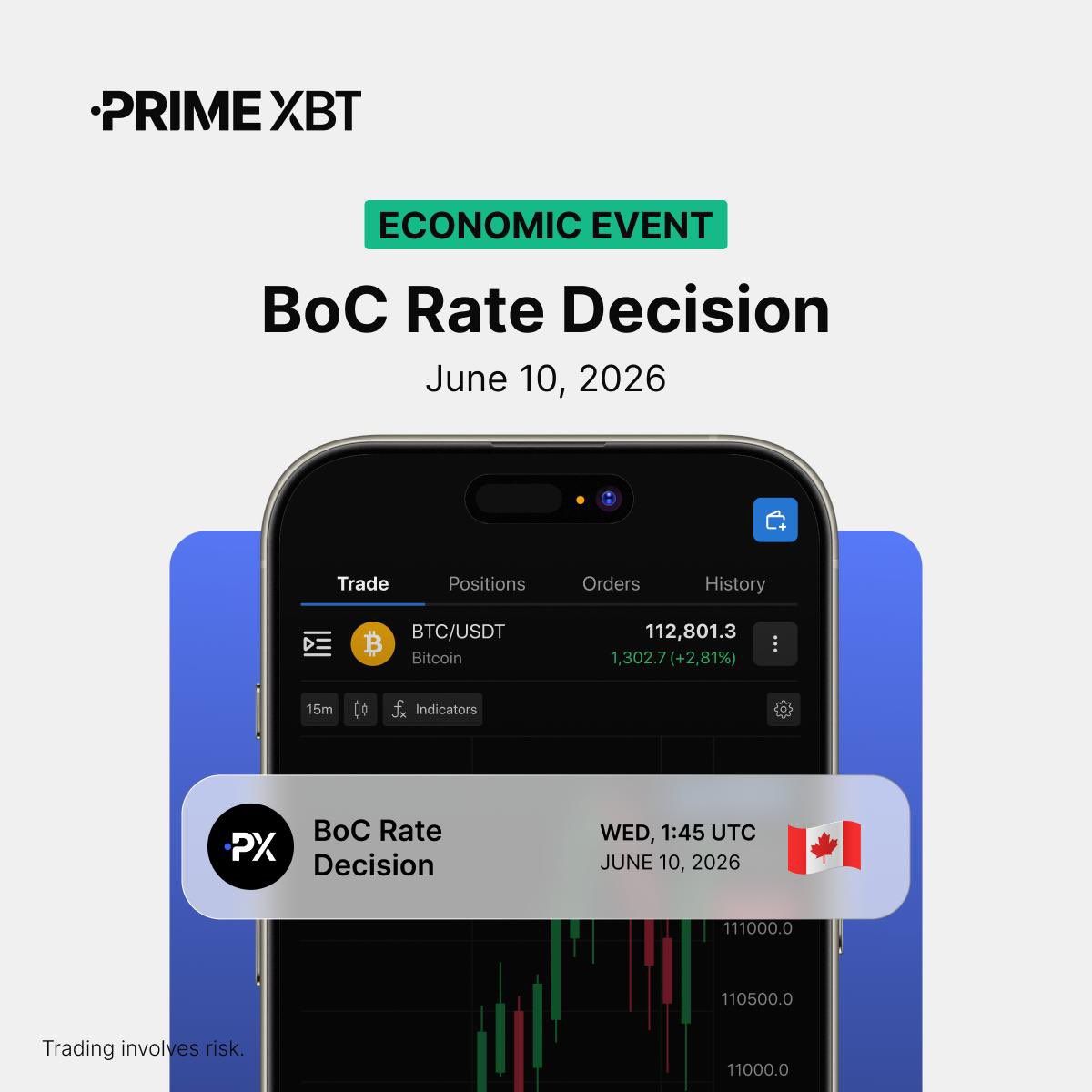 PrimeXBTSA's tweet photo. 🇨🇦  BoC Rate Decision comes at 13:45 UTC

The BoC is widely expected to leave rates unchanged at 2.25%, where they have been since December, as policymakers weigh weaker economic activity against higher inflation linked to the war in Iran.

Given that Canada is in a technical recession, elevated inflation may be the only factor preventing policymakers from cutting rates this year.

Markets to watch: #USDCAD