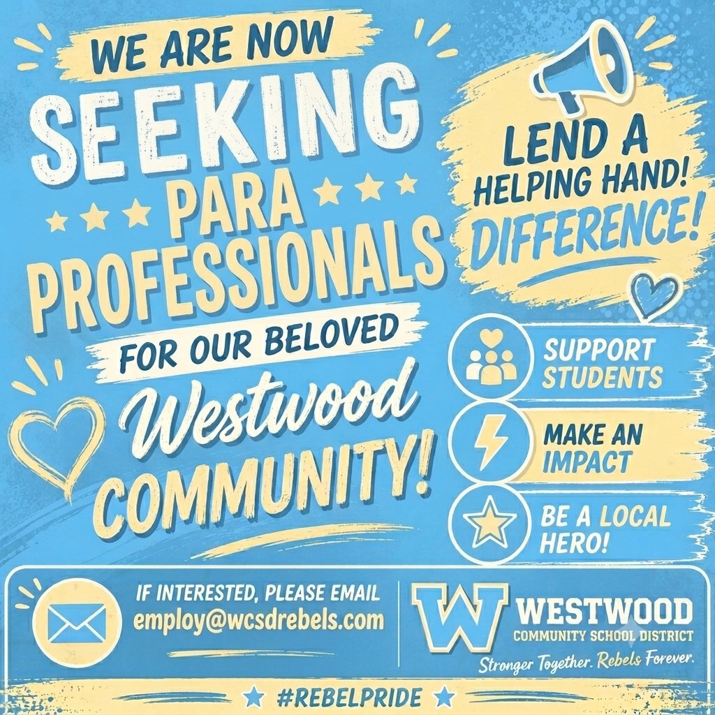 WCSDRebels's tweet photo. Join the Westwood Team!

How to Apply / Inquire:
Email: employ@wcsdrebels.com
Phone: 712-428-3355

Contact us today if you have any questions about the position or the application process. Go Rebels!
https://t.co/CFGdMueK99 https://t.co/wq5P0kzIjJ
