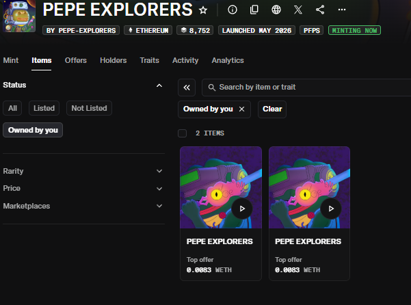 0njayyy's tweet photo. @TrystanNFT @PepeExplorers @opensea minted thanks friend 😘 https://t.co/cZoSKgSfu8