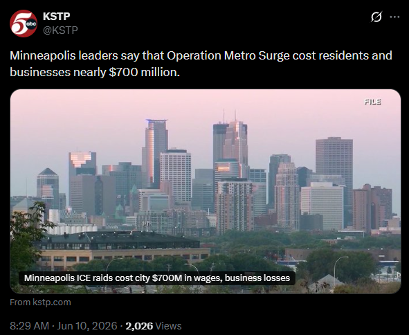 CrimeWatchMpls's tweet photo. The psyop continues. Keep pushing back.
The people responsible for the loss are those who chose to not work, shop or go to school, closed business, held 'stop work' events, and resisted the operation in any manner or form, including state, county, and local government. https://t.co/ckOhzqdIER