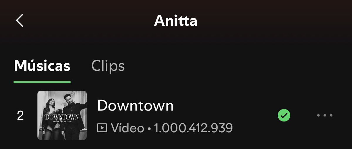 oinfoanitta's tweet photo. BILIONÁRIA! Spotify acaba de atualizar e "Downtown" oficialmente se tornou uma música com 1 bilhão de streams. 😮‍💨 https://t.co/ctN2qNagF1