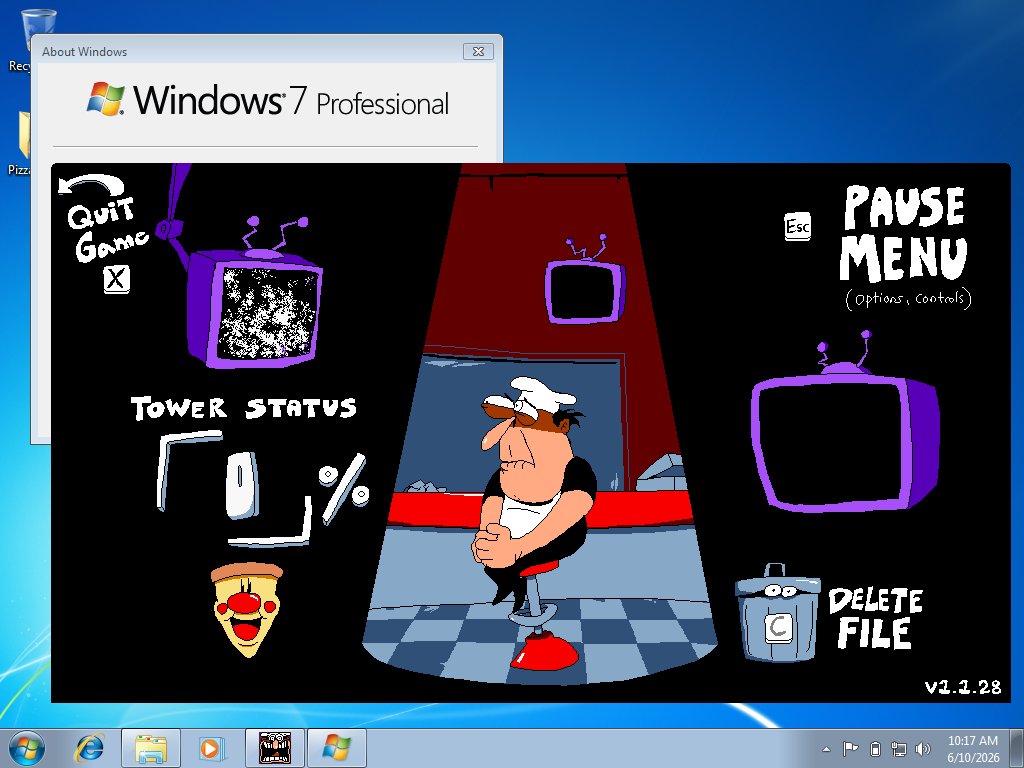 patty_c4kes's tweet photo. pizza tower runs on windows 7, even through a vm https://t.co/h76g9g0HxJ
