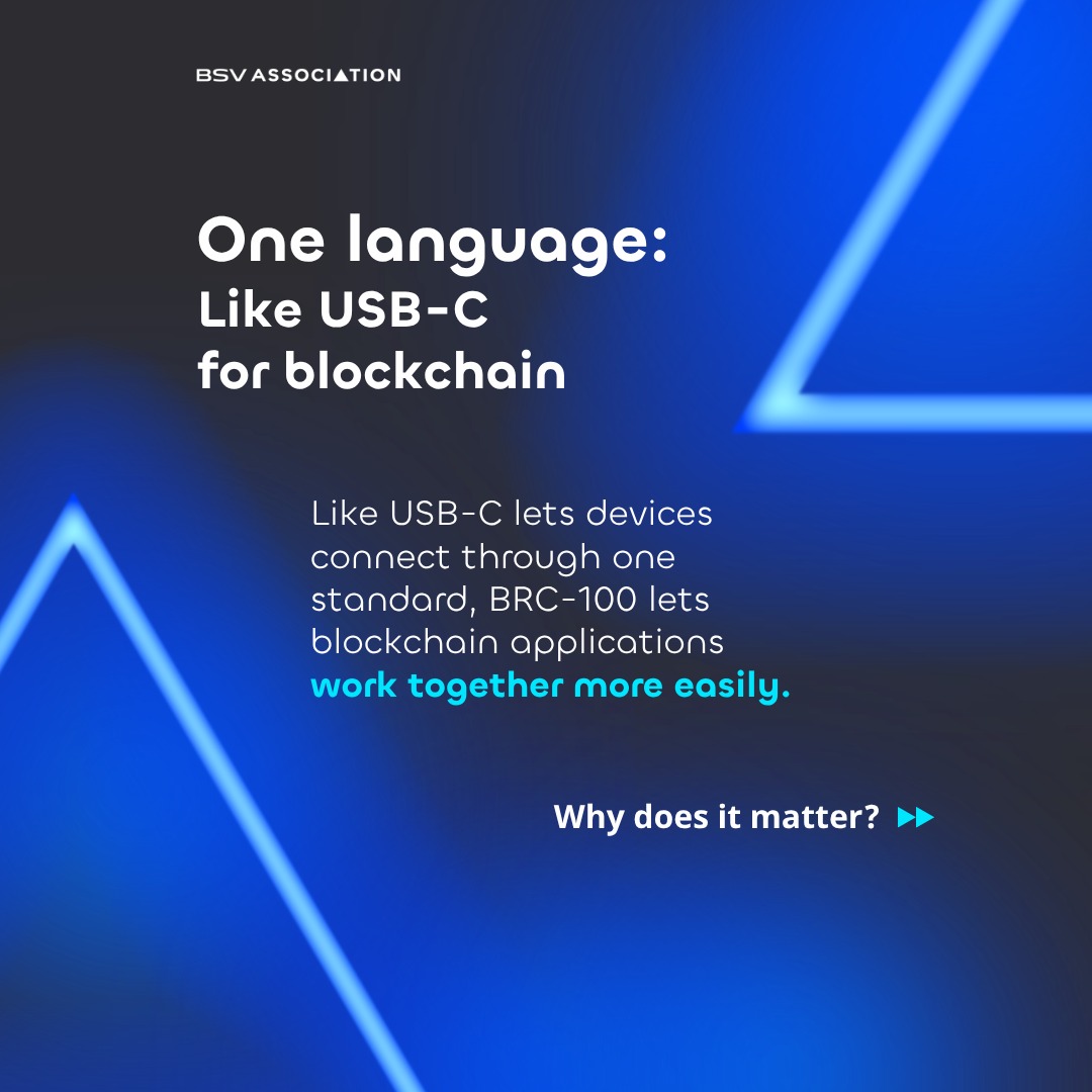 BSVAssociation's tweet photo. Building for multiple apps &amp; wallets shouldn't mean burning time on countless integrations. Enter BRC-100 - the standard creating seamless compatibility, allowing builders &amp; businesses to build once &amp; unlock endless opportunity on the BSV blockchain.

Swipe &amp; learn ►