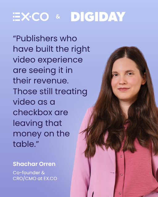 EXCOPlatform's tweet photo. EX․CO co-founder &amp; CRO/CMO Shachar Orren shared her insights with Digiday on why video is the format built for the AI era and what publishers can do now to stay ahead.

Read more: https://t.co/E01G64QiJ8

#DigitalPublishing #AdTech #AI #CMO #CRO https://t.co/fnNg8s02eN