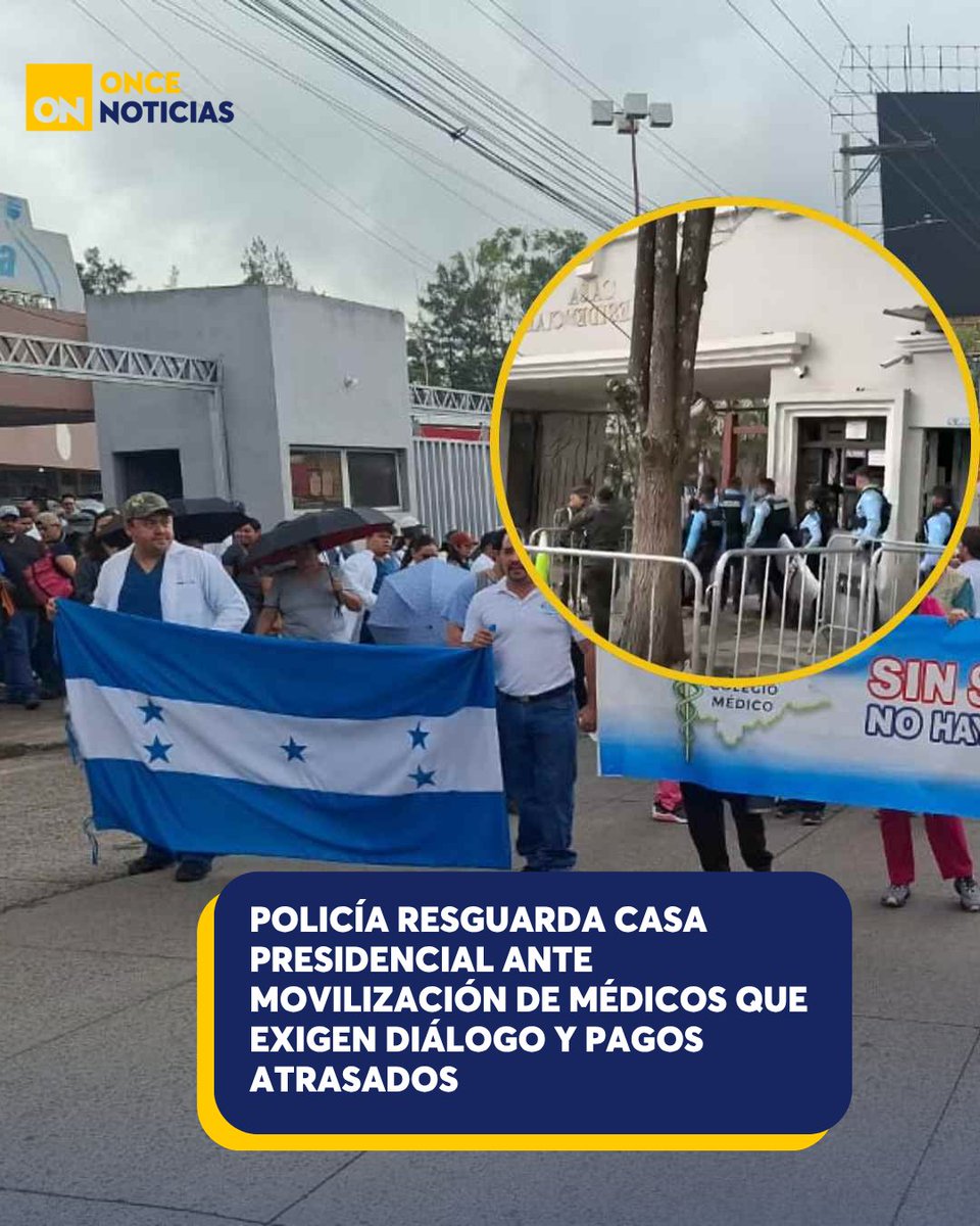 11_Noticias's tweet photo. 🏥 Médicos en protesta exigen reunirse con el presidente para reclamar salarios atrasados y el reintegro de compañeros; Policía refuerza seguridad en Casa Presidencial.

Aquí los detalles 👉🏻 https://t.co/3cM1t0a79A

#Médicos #CasaPresidencial #Protestas https://t.co/cKP6jNCyHO