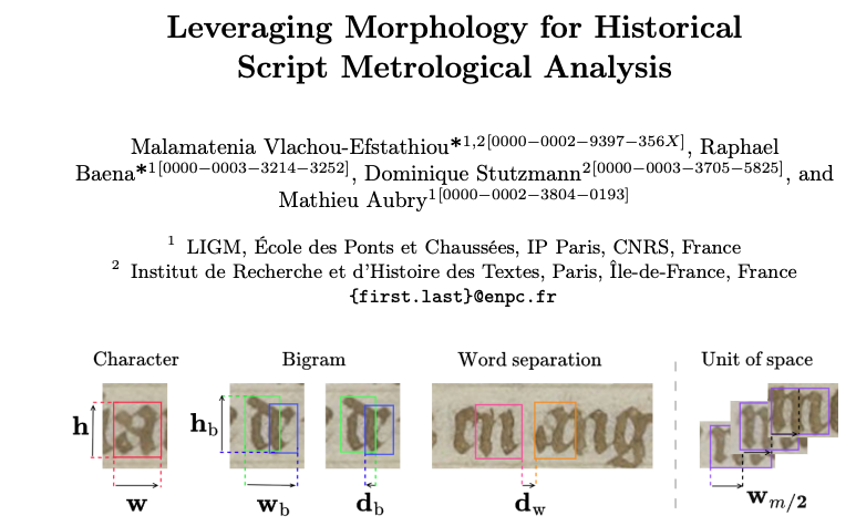 RaphaelBaena's tweet photo. Very excited to share our new paper, accepted at ICDAR 2026: "Leveraging Morphology for Historical Script Metrological Analysis"! 📜We present a method to automatically extract high-quality character prototypes and compute stable paleographic measurements:
https://t.co/fXPF4SFjT8 https://t.co/ybDL5q9qyj
