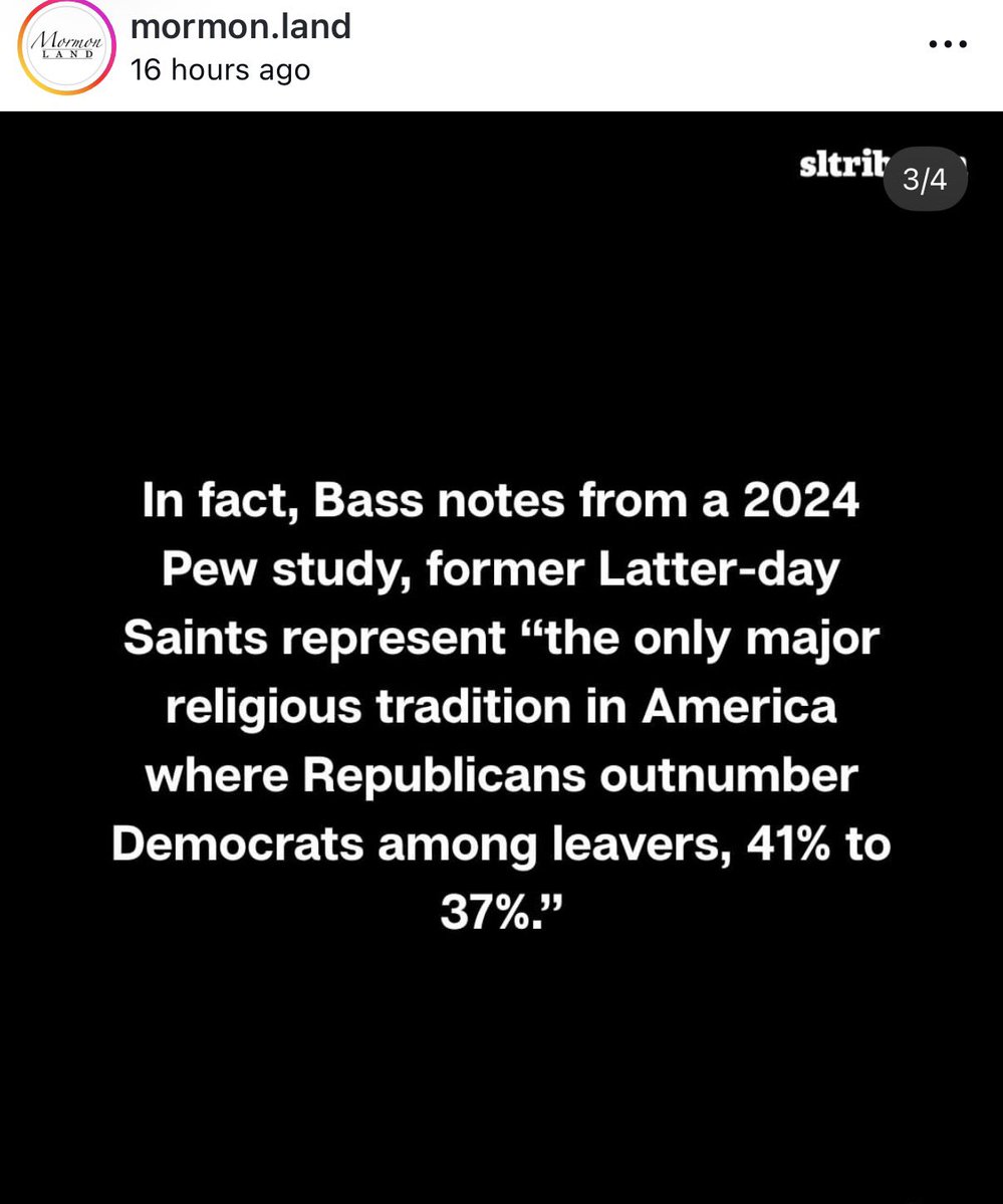 TaylorPetrey's tweet photo. I see this in my mentions a bit.  Radicalized conservatives are leaving the LDS church over political disagreements. While the church has not been great about retaining liberals, the antisocial divisiveness of the far right has quantifiably undercut the church at higher rates. https://t.co/3EifZzpUTc