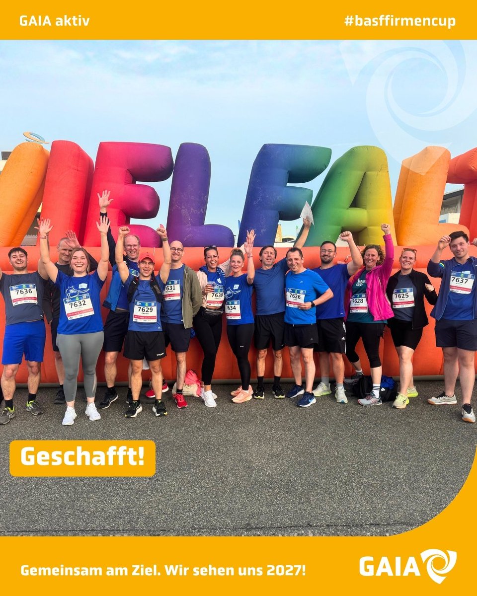 GAIAeE's tweet photo. 🏁 @BASF FIRMENCUP 2026: 5,2 km. Ein Team. Ein Ziel.
Team GAIA war wieder beim #BASFFirmencup dabei. Der 22. Lauf war ein Event voll Energie &amp; guter Stimmung. Unsere motivierten Läuferinnen und Läufer waren mittendrin u. schafften es gemeinsam ins Ziel. 
#GAIA  #Firmenlauf #basf https://t.co/AUsnaNsGBw
