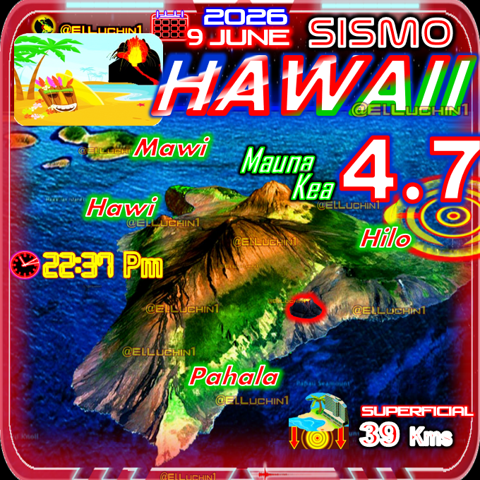 elluchin1's tweet photo. 🇺🇸 ➡#Sismo🔴4.7 ⚡ USGS 
Hilo al Este en Hawai 🏝️
 SUPERFICIAL🔰39 Km
#Earthquake 🏝️Hawaii Islands EEUU🇺🇸
#Temblor  #Kilauea https://t.co/jpv28sYBEu