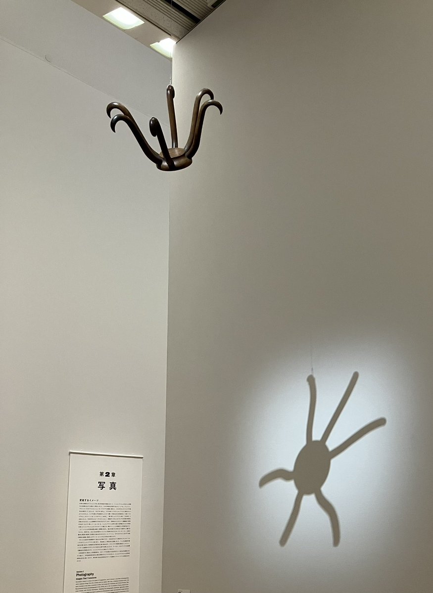 Jeres1's tweet photo. 拡大するシュルレアリスム＠東京オペラシティアートギャラリー　昔から平面の「デペイズマン」は面白くて好きで、オブジェは苦手だったけれど、「非現実ではなく、現実の上の超現実」という、わかりやすい解説のおかげで、この作品は腑に落ちた。

折れた腕の前に／瓶乾燥器／罠

帽子掛け https://t.co/dBBxygOhAW