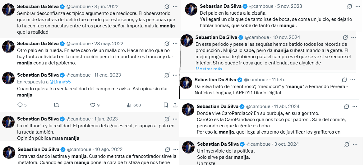 GBica1987's tweet photo. 10 tuits de los cientos que tiene
@camboue  en su perfil cuando decía opositor a la "manija".  

Hoy podemos decir que se ha convertido en el rey indiscutido de la manija para: 
- Promover paros. 
- Celebrar bloqueos de rutas. 
- Promover el no pago de multas.

Observen 👇 https://t.co/QTEFKrdlII