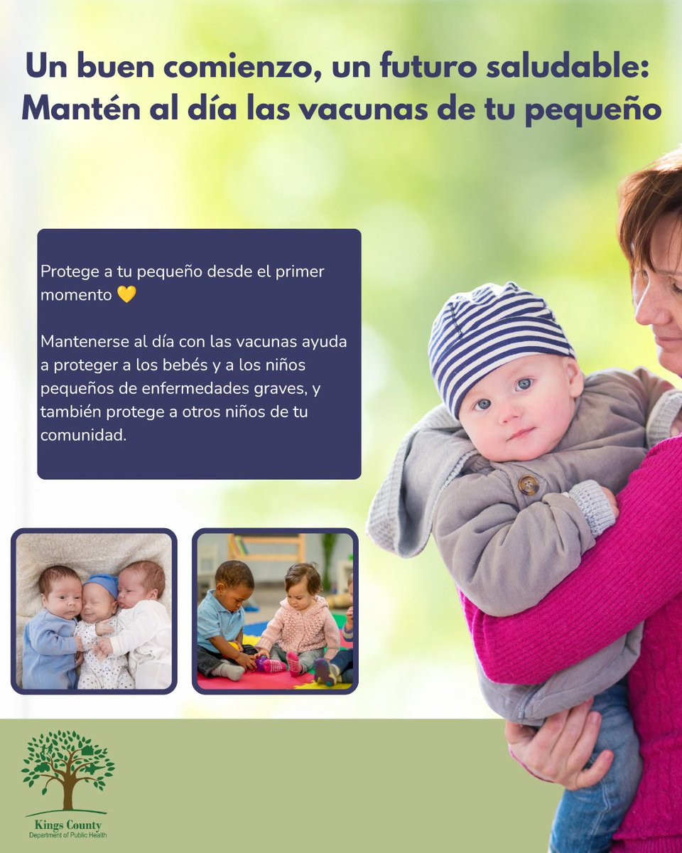 KingsCountyDPH's tweet photo. Protéjalos hoy... y asegure su futuro 💛
Las vacunas ayudan a proteger a los bebés y a los niños pequeños de enfermedades graves mientras sus pequeños cuerpos siguen creciendo y fortaleciéndose. 

Para obtener más información, visita: 
https://t.co/1ZwJPpcNFY https://t.co/Go4RvszqF1