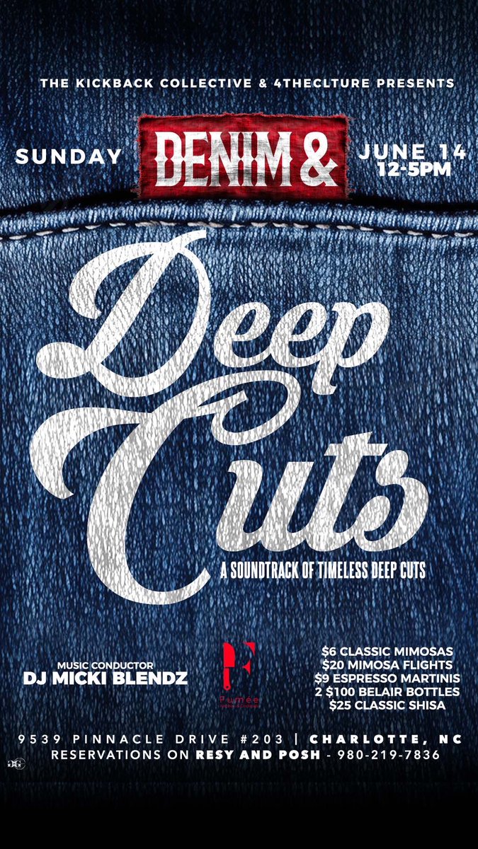 MrRubio_'s tweet photo. Denim &amp; Deep Cuts 👖🎶🔥
- 30+ Sunday Funday Brunch - 

Sunday June 14th at Fumee! 

Grab your flyest denim and come vibe out to deep cut tracks from your favorite music era!

@mickiblendz curating the set list! 

If you’re a real music lover - grab your your crew and pull up! https://t.co/Ss9GwvcTRg